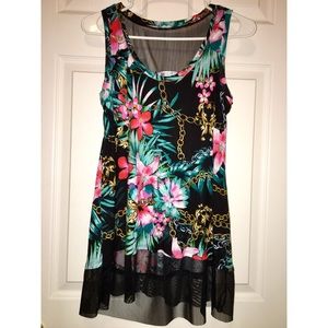 Floral tunic style tank w/ gold beaded detail
